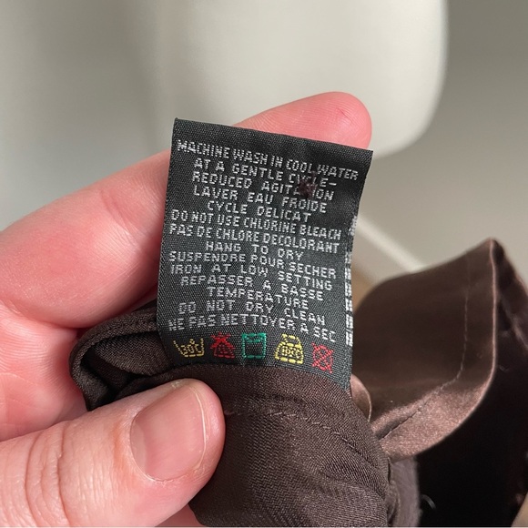 Vintage Y2K Brown Satin Button Down Long Sleeve Top Size Large Old Money - Picture 8 of 8